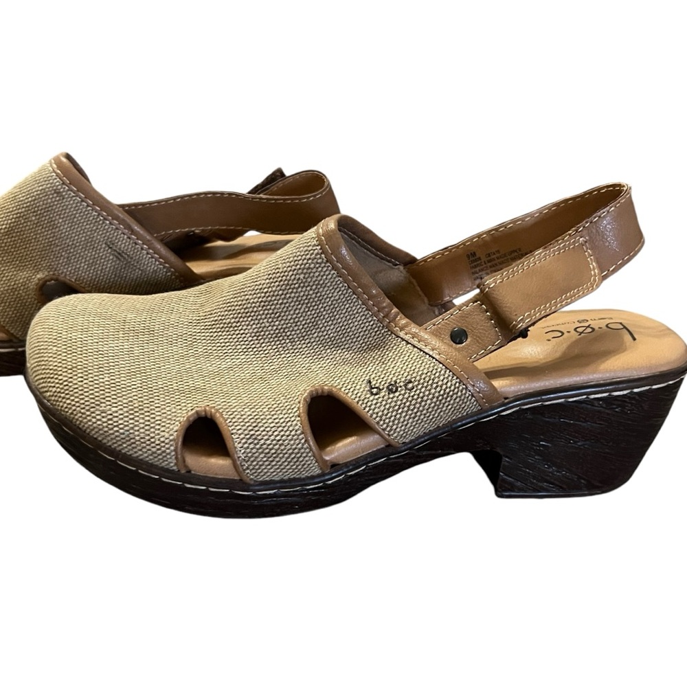 b.o.c Beige Canvas Slingback Wedge Clogs